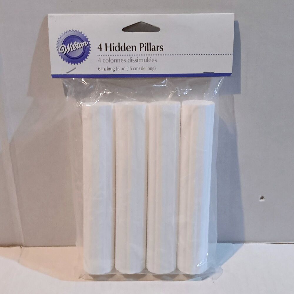 Wilton Hidden Pillars-Cake Separator Hollow Dowels-4 Pack-6 inch-White -NEW